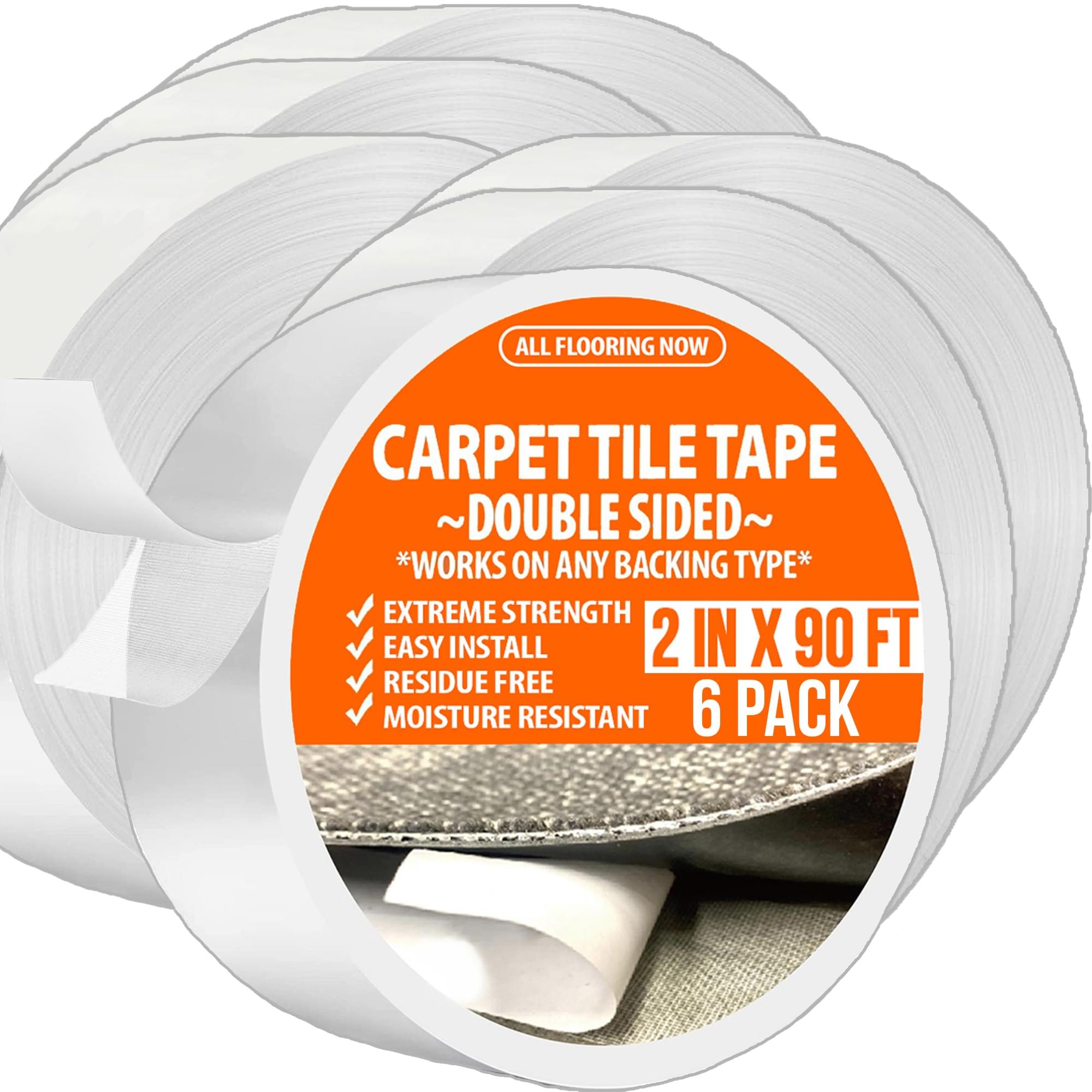 Carpet Tile Tape Double Sided Tape Hevy Duty 2in x 90ft (6 Pack) for Carpet Tiles Rug Tape Rug Gripper Indoor Outdoor Carpet Grip Tape Turf Tape Double Stick Tape Two Sided Tape All Flooring Now