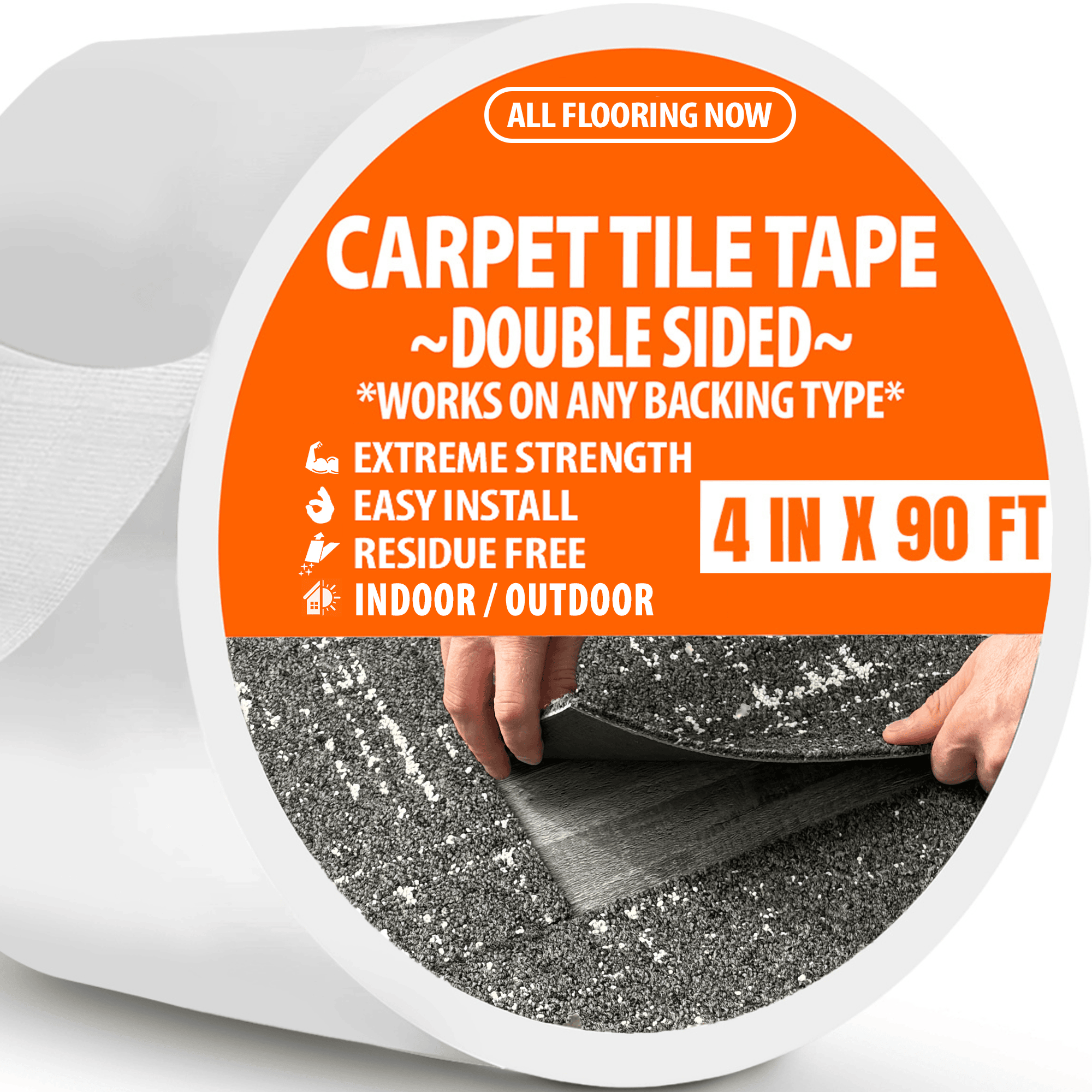 Carpet Tile Tape Wide 4 IN x 90 FT Double Sided Carpet Tape Heavy Duty All Flooring Now